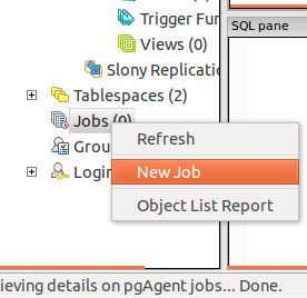 postgres  sql database backup - starting new job in pg agent