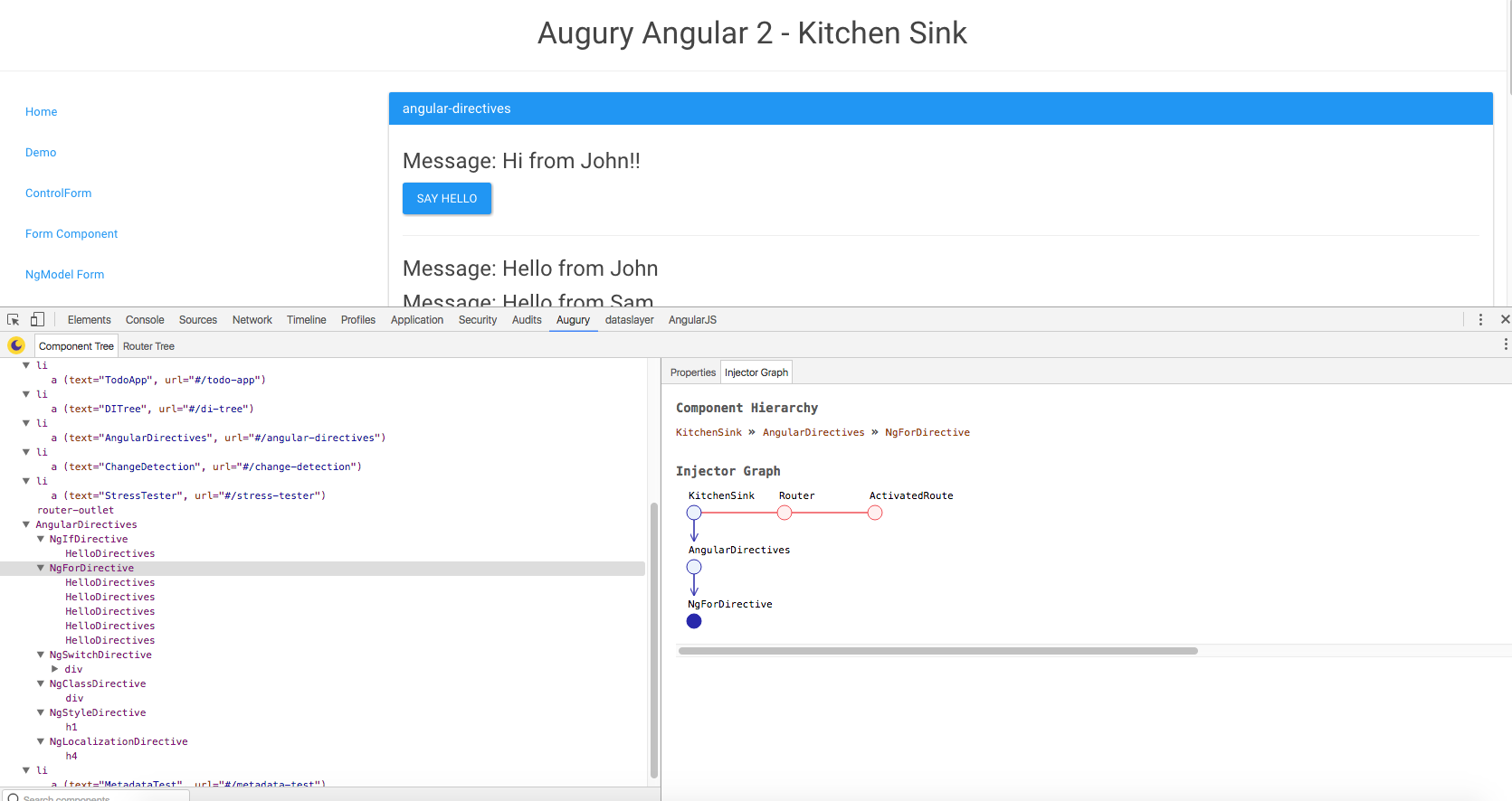 Augury Component tree | Angular 2 developer tools