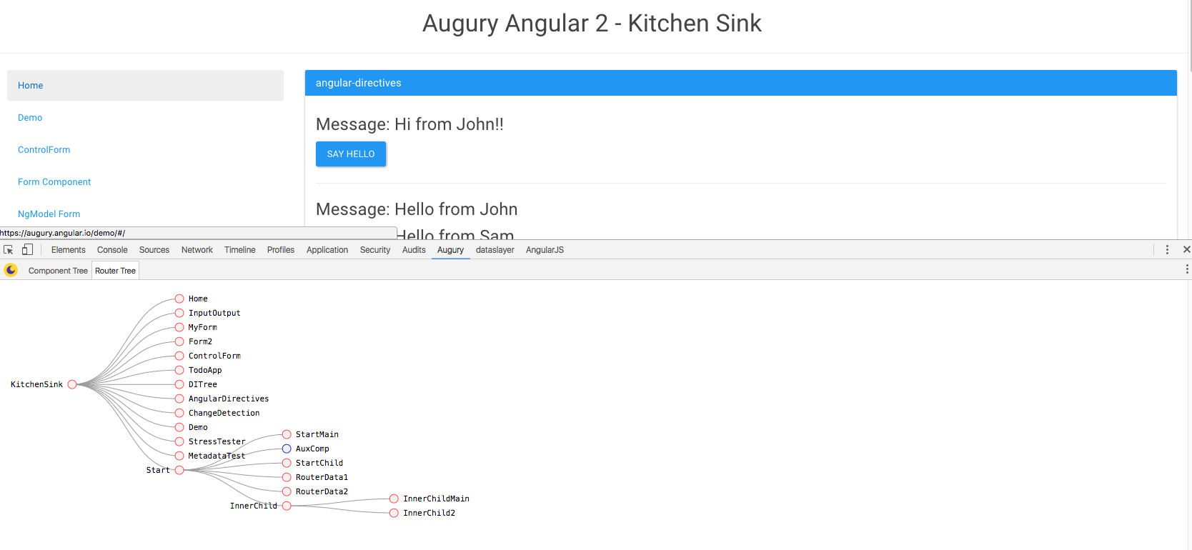 Augury Router tree | Angular 2 developer tools